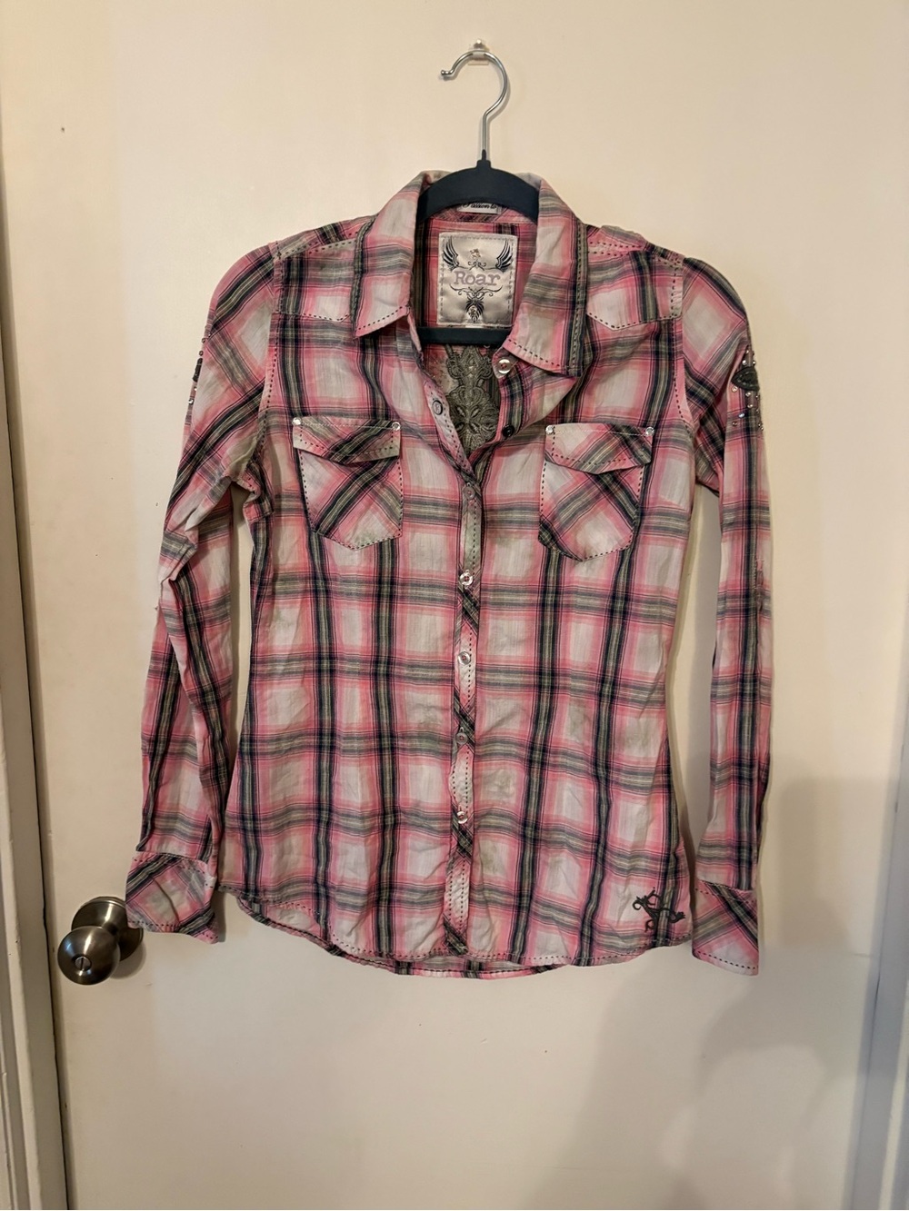 Roar Pink Plaid Western-Style Shirt